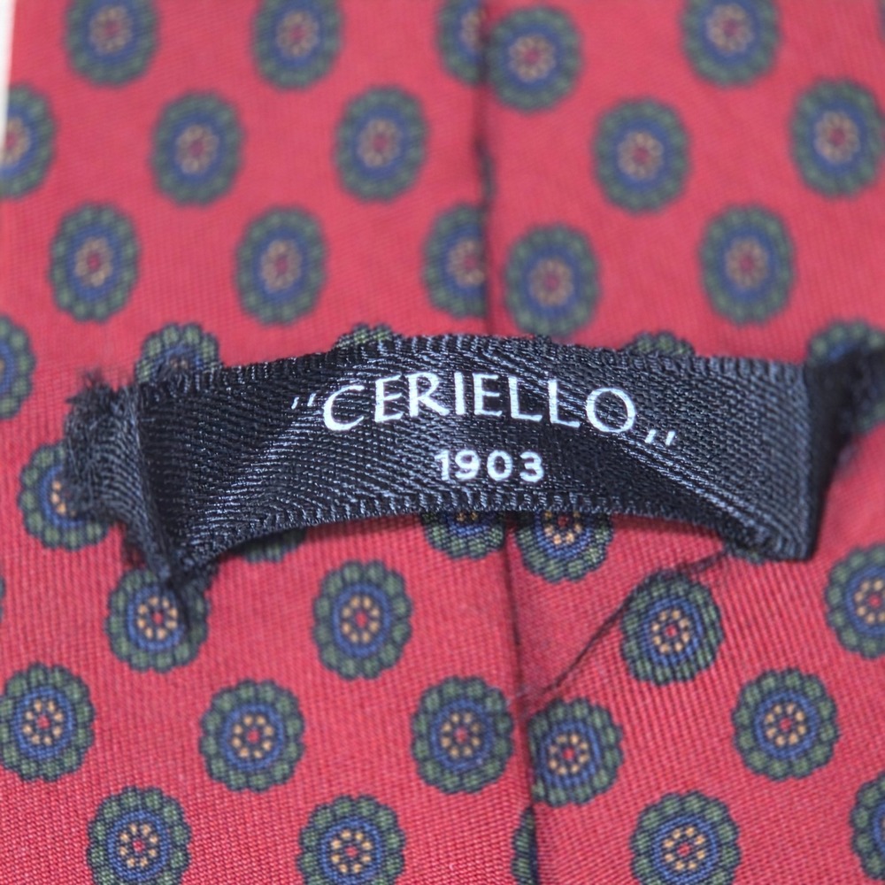 Wolly Milano Ceriello 1903 Silk Tie Wine Red Floral Medallion Italy Necktie - Picture 4 of 5
